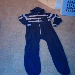 Navy blue and white hoodie one piece pajama